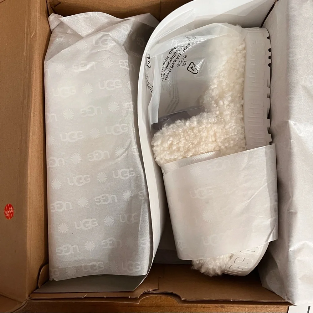Giftable UGG Fluffita White Shearling Platform Sandal Slipper - Picture 7 of 14